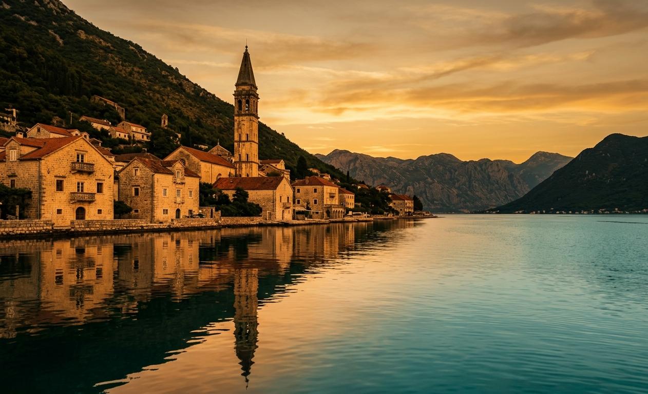 Perast golden hour wedding venue Bay of Kotor Montenegro