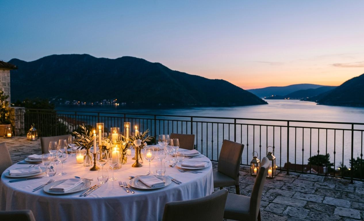 Private corporate dinner terrace Bay of Kotor Montenegro